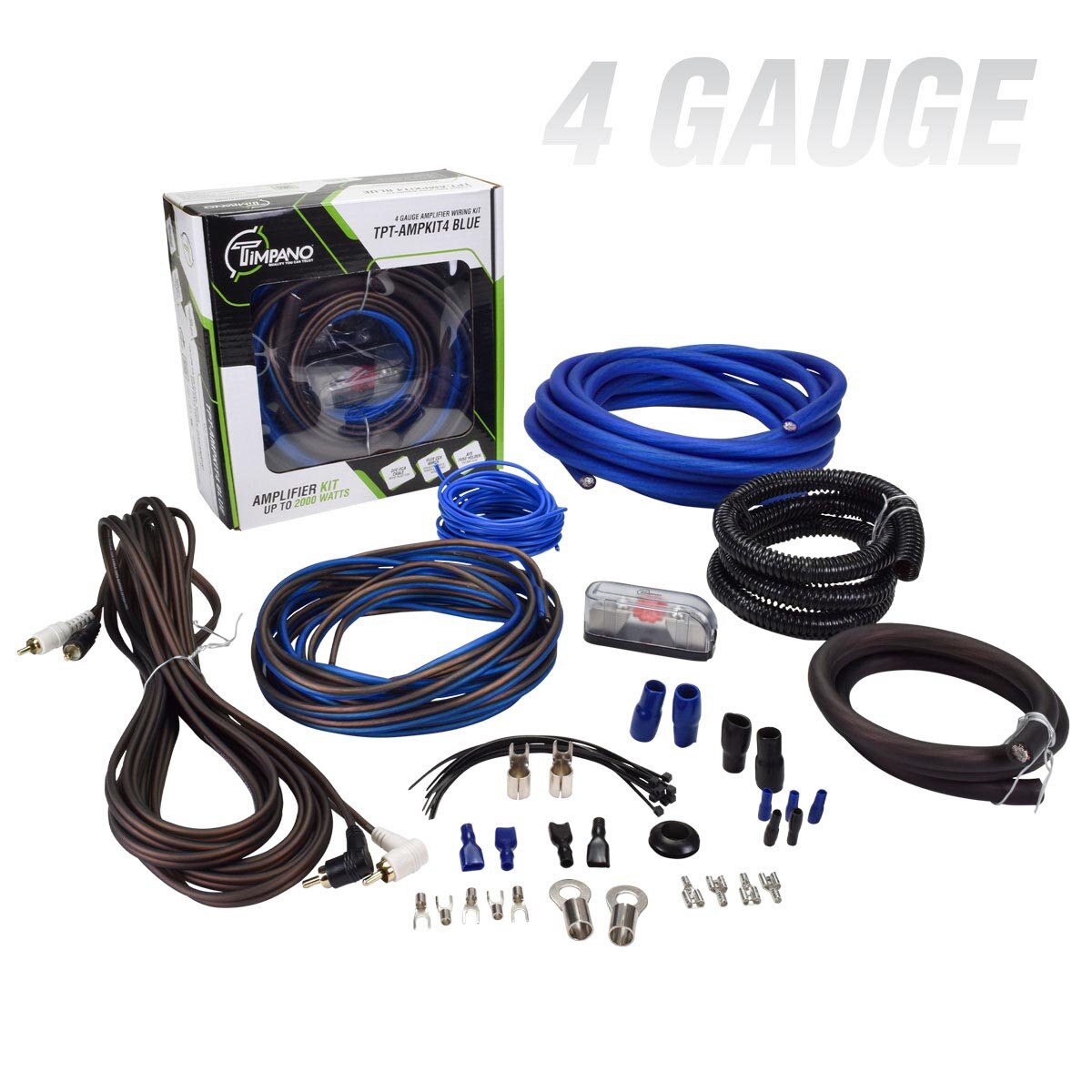 Timpano 4 Gauge Amplifier Installation Kit Blue Wire Tpt-bmpkit4blue ...