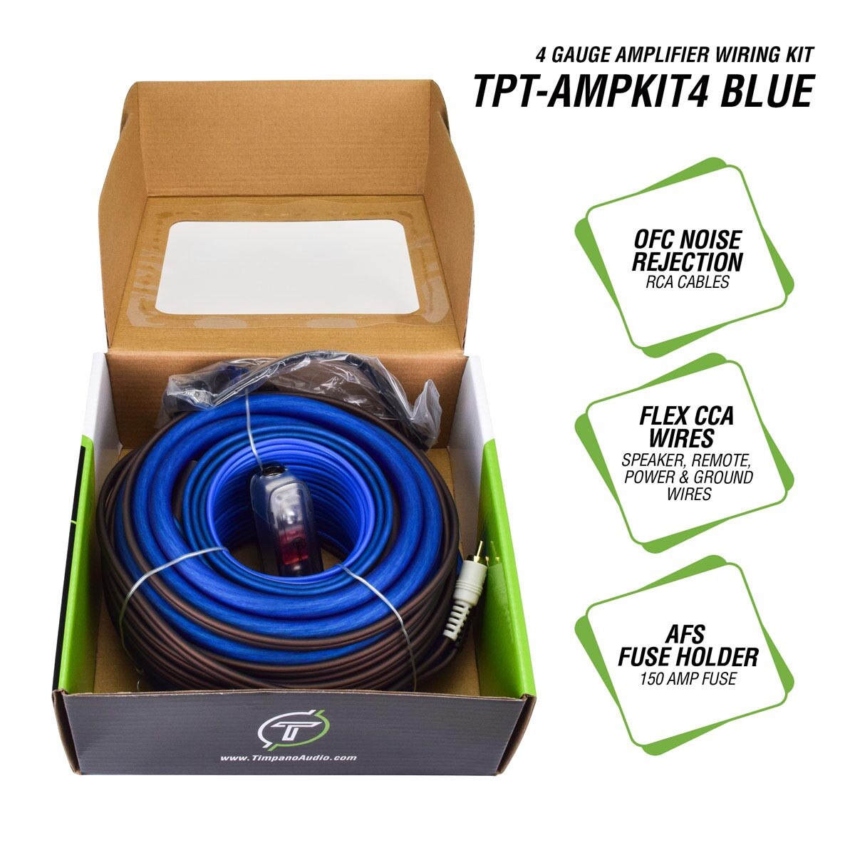 Timpano 4 Gauge Amplifier Installation Kit Blue Wire Tpt-bmpkit4blue ...